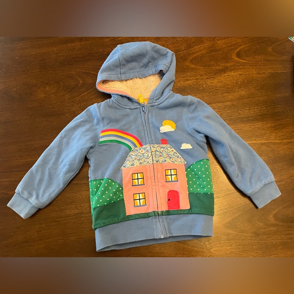 Baby Boden Sherpa Lined Hoodie with House Appliqué